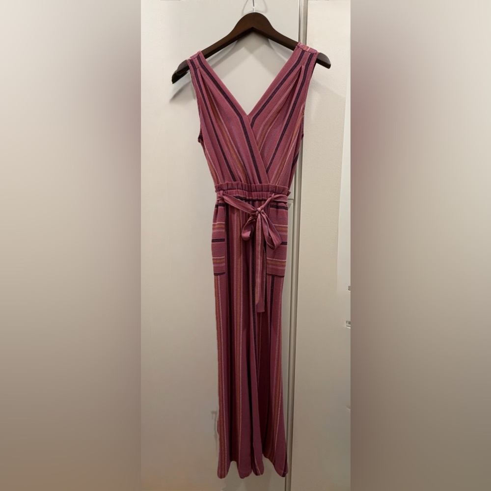 Monteau Pink Striped Sleeveless Jumpsuit SZ S